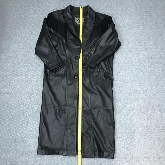 Winlit Genuine Leather Duster Coat Womens Medium Black Western Suede Yoke - Picture 3 of 16